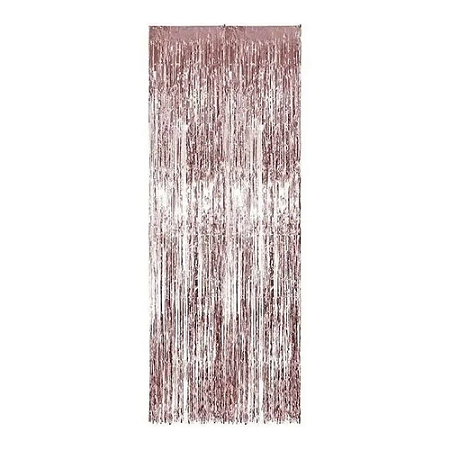 Cortina Metalizada Decorativa Enfeite Franja Rose Gold