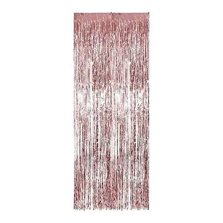 Cortina Metalizada Decorativa Enfeite Franja Rose Gold