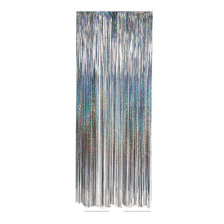 Cortina Plástico Decorativa Enfeite Franja Prata Holográfica