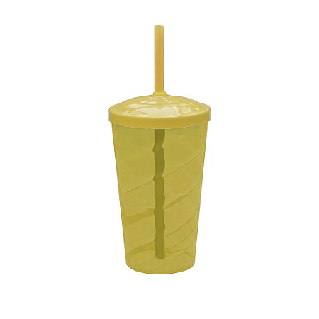 Copo Fest Twister Tampa E Canudo Amarelo Transparente 400ml