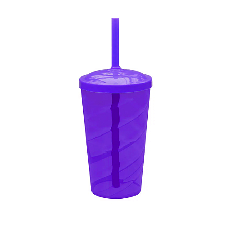 Copo Fest Twister Tampa E Canudo Roxo Transparente 400ml