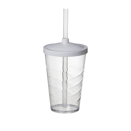 Copo Fest Twister Tampa E Canudo Transparente 400ml Plástico