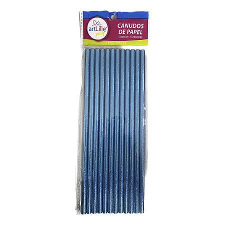 Canudo Metalizado Azul Royal De Papel Artlille 12unid 19CM