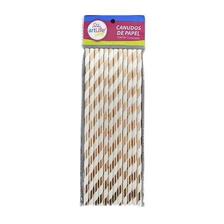 Canudo Listrado Rose Gold De Papel Artlille 12un 19CM