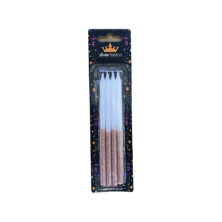 Vela Gigante Rose Gold Com Branco 8un 13,5cm SilverFestas