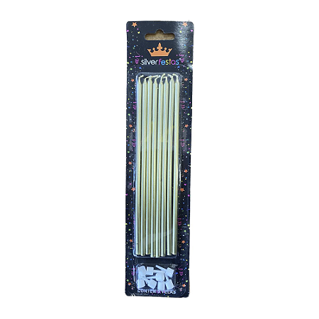 Vela Grande Dourado Metalizada Decoração 18cm 8un Silver Festas