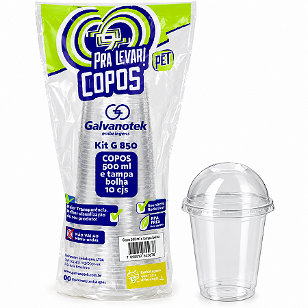 Copo Com Tampa Bolha G697 Embalagem 500ml Transparente 10un