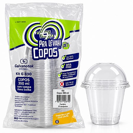 Embalagem G830 Copo 300ml Tampa Bolha Transparente 10un
