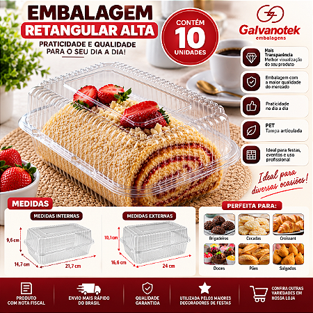 Embalagem GA20 Plástica Rocambole Alta Transparente 10un
