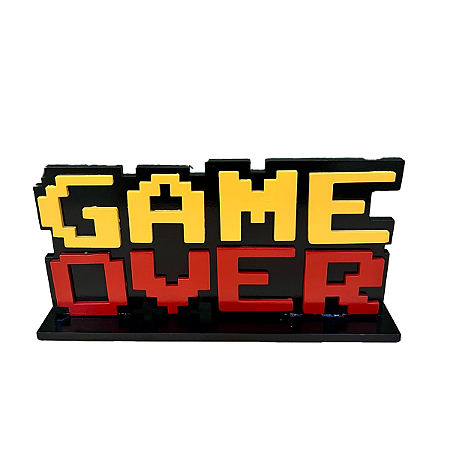 Display Mdf Game Over Amarelo Com Vermelho Decorativo Placa