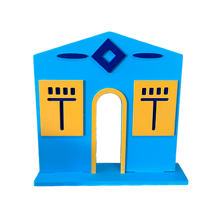 Casa Da Vila Festa Junina Mod3 Azul Com Amarelo Decorativa