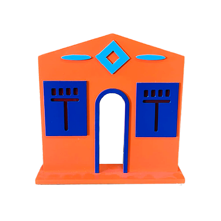 Casa Da Vila Festa Junina Mod3 Laranja Com Azul Decorativa