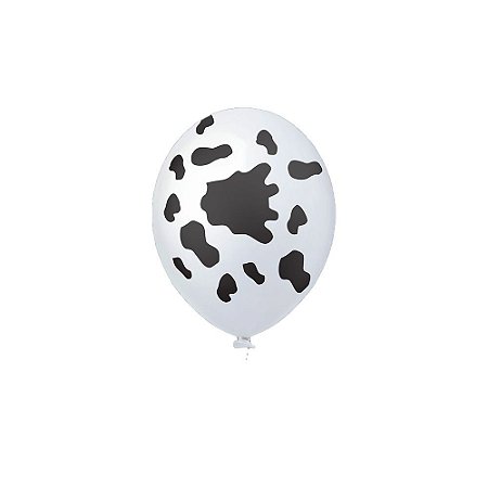 Balão Happy Day Temático Manchas Vaca Branco 11" Bexiga 25un