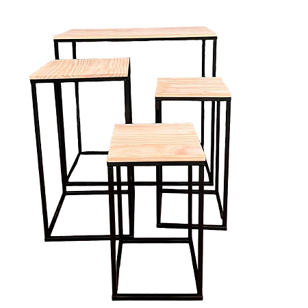 JOGO DE MESA CUBO DESMONTAVEL PRETO TAMPO PINUS