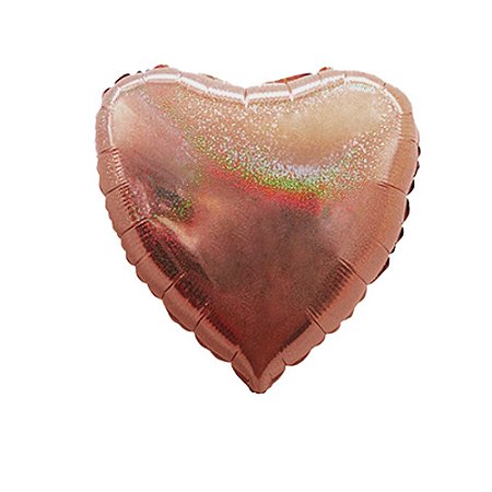 Balão Coração 18" 50cm Hologlitter Ouro Rose Metalizado Decorar