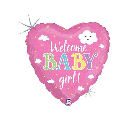 Balão Coração Welcome Baby Girl! 18" 46cm Metalizado Decoração