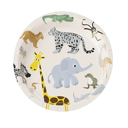 Prato De Papel Safari Animais 18Cm 10uni Decoração