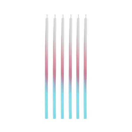 Vela Gigante Degrade Azul e Rosa Palito 6un 15cm SilverFestas