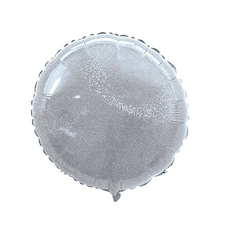 Balão Redondo 18" 45cm Prata Hologlitter Metalizado