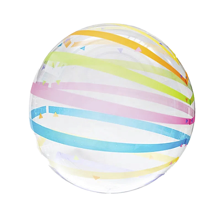 Balão Bolha 20" 50,8cm Transparente Listras Coloridas Horizontais