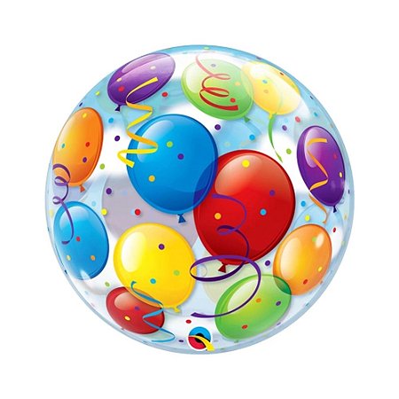 Balão Bubble Com Balões Coloridos 22" 56cm Decoração