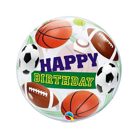 Balão Bubble Happy Birthday Esportes 22" 56cm Decoração
