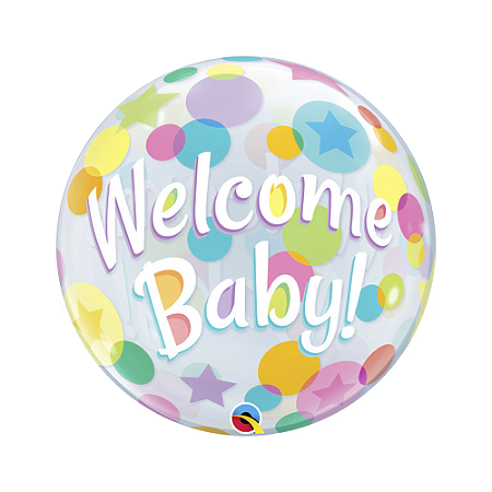 Balão Bubble Welcome Baby Bolinhas Coloridas 22" 56cm Decoração