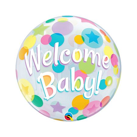 Balão Bubble Welcome Baby Bolinhas Coloridas 22" 56cm Decoração