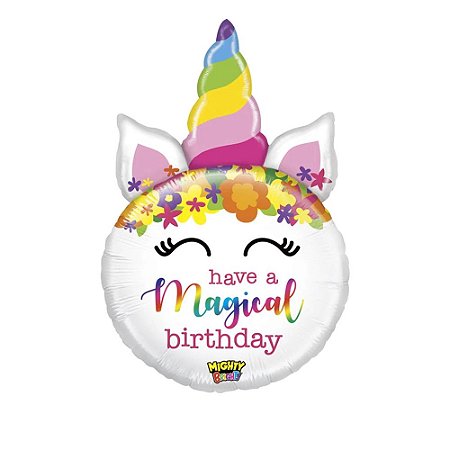 Balão Cabeça Unicornio 33" 84cm Metalizado Decoração