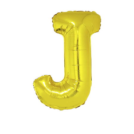 Letra J Maiúscula 16" 41cm Dourado Metalizado C/Vareta Não Flutua