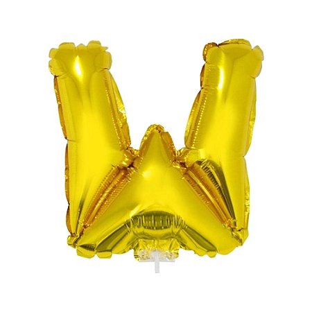 Letra W Maiúscula 16" 41cm Dourado Metalizado C/Vareta Não Flutua