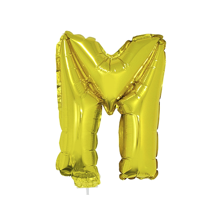 Letra M Maiúscula 16" 41cm Dourado Metalizado C/Vareta Não Flutua