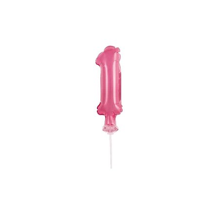 Número 1 Topper De Bolo Balão 5" Pink Metalizado 12CM