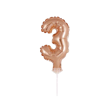 Número 3 Topper De Bolo Balão 5" Rose Gold Metalizado 12CM