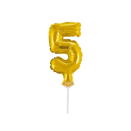 Número 5 Topper De Bolo Balão 5" Dourado Metalizado 12CM