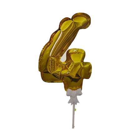 Balão 7" Número 4 Dourado Metalizado C/Vareta Decoração