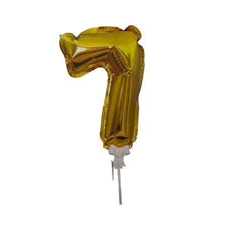 Balão 7" Número 7 Dourado Metalizado C/Vareta Decoração