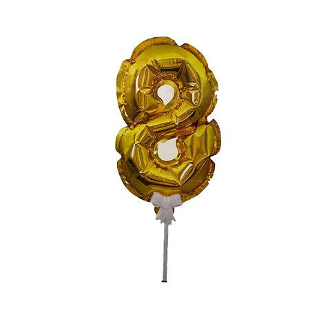 Balão 7" Número 8 Dourado Metalizado C/Vareta Decoração