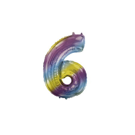Número 6 Balão Metalizado Gradient Colorido 14" 35Cm Decoração