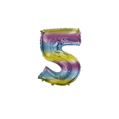 Número 5 Balão Metalizado Gradient Colorido 14" 35Cm Decoração
