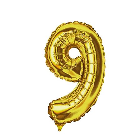 Número 9 Balão Metalizado Dourado 16" 40Cm Decoração