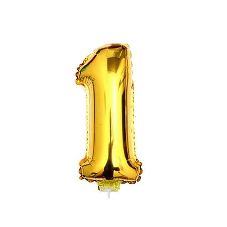 Balão Numero 1 16" 41cm Dourado Metalizado C/Vareta Não Flutua