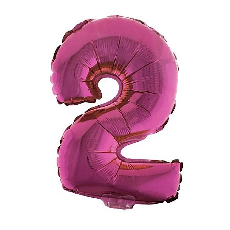 Número 2 Metalizado 16" 41cm Pink Balão C/Vareta Não Flutua