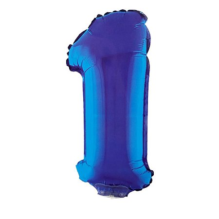 Número 1 Metalizado 16" 41cm Azul Balão C/Vareta Não Flutua