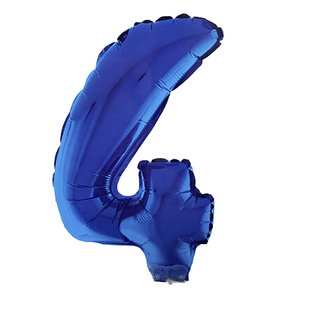 Número 4 Metalizado 16" 41cm Azul Balão C/Vareta Não Flutua