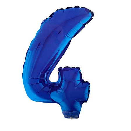 Número 4 Metalizado 16" 41cm Azul Balão C/Vareta Não Flutua