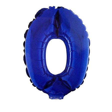 Número 0 Metalizado 16" 41cm Azul Balão C/Vareta Não Flutua