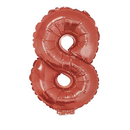 Número 8 Metalizado 16" 41cm Vermelho Balão C/Vareta Não Flutua