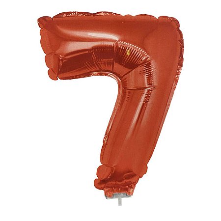 Número 7 Metalizado 16" 41cm Vermelho Balão C/Vareta Não Flutua