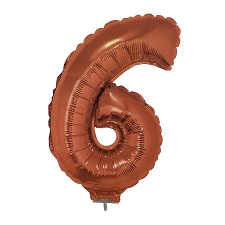 Número 6 Metalizado 16" 41cm Vermelho Balão C/Vareta Não Flutua